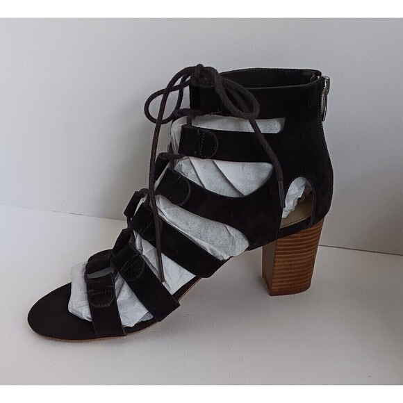 Marc Fisher Women's Black Suede Strappy Lace Up Block Heel Sandals Size 7.5 - Picture 2 of 6